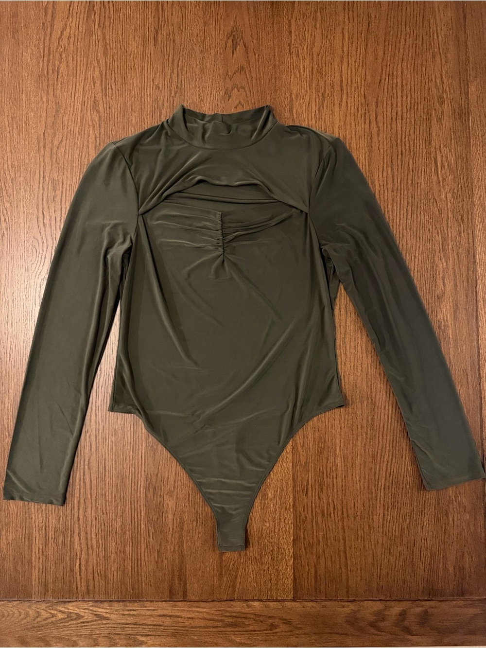 Wayf Olive Green Long Sleeve Bodysuit with Front Cutout